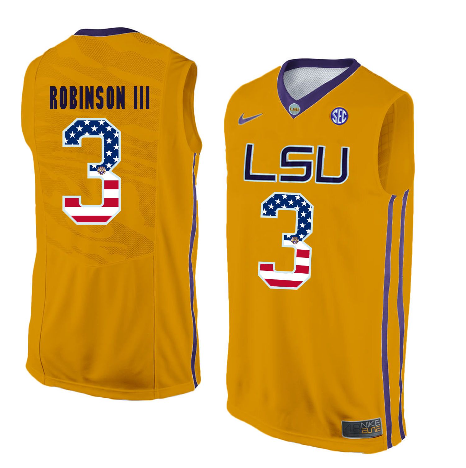 Men LSU Tigers 3 Robinson iii Yellow Flag Customized NCAA Jerseys